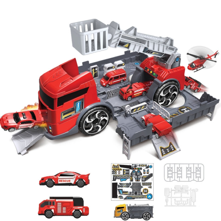 Camion porte-conteneurs de tracteur jouet pour enfants Simulation de parking Ensemble de modèles de voitures, Véhicule d'ingénierie, Camion de pompiers