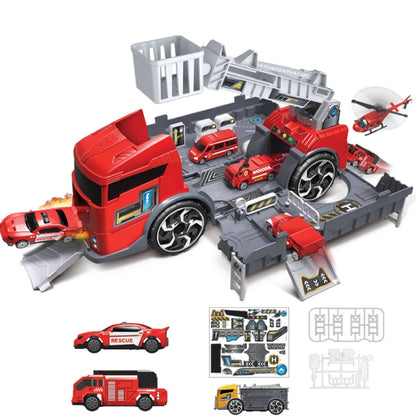 Camion porte-conteneurs de tracteur jouet pour enfants Simulation de parking Ensemble de modèles de voitures, Véhicule d'ingénierie, Camion de pompiers