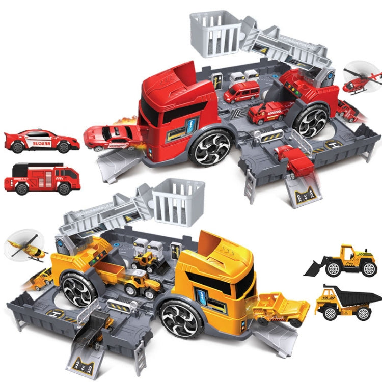 Camion porte-conteneurs de tracteur jouet pour enfants Simulation de parking Ensemble de modèles de voitures, Véhicule d'ingénierie, Camion de pompiers