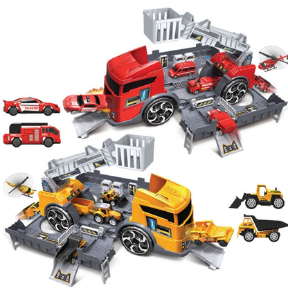 Camion porte-conteneurs de tracteur jouet pour enfants Simulation de parking Ensemble de modèles de voitures, Véhicule d'ingénierie, Camion de pompiers