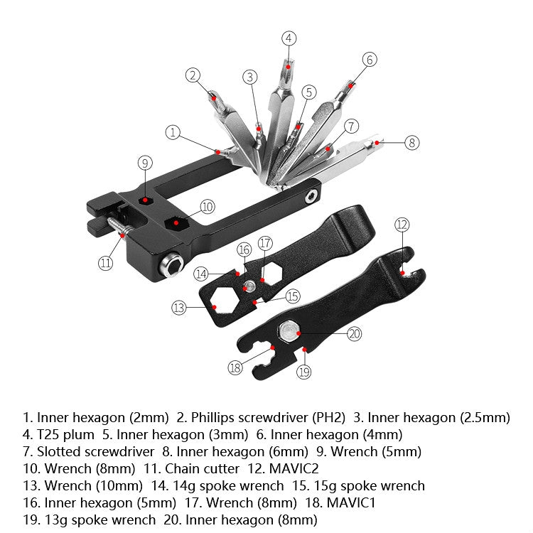 20 in 1 Cycling Repair Tool Multifunctional Household Appliances Repair Tool Bicycle Compact Repair Wrench, 20 In 1