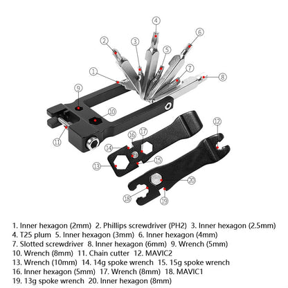 20 in 1 Cycling Repair Tool Multifunctional Household Appliances Repair Tool Bicycle Compact Repair Wrench, 20 In 1