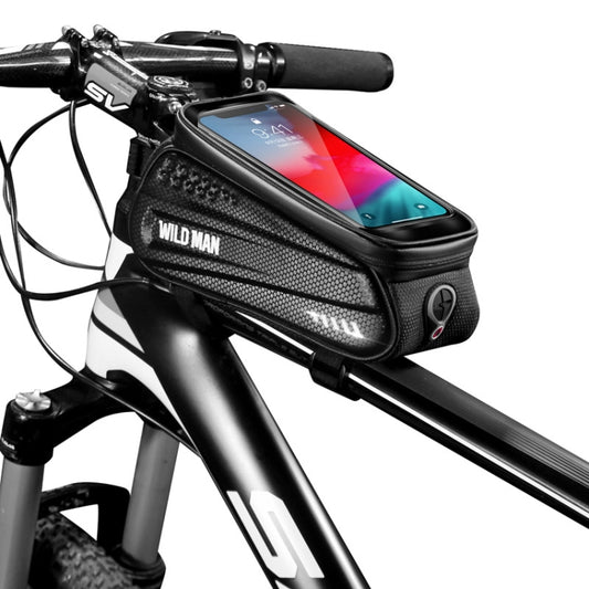 WILD MAN ES3 Sac de vélo à coque dure, Sac de poutre avant, Sac de tube supérieur pour téléphone portable avec écran tactile, Équipement de cyclisme, ES3 (Noir)