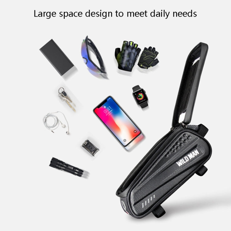 WILD MAN ES3 Sac de vélo à coque dure, Sac de poutre avant, Sac de tube supérieur pour téléphone portable avec écran tactile, Équipement de cyclisme, ES3 (Noir)