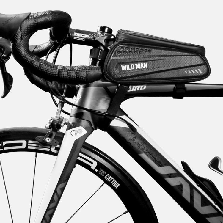 WILD MAN ES3 Sac de vélo à coque dure, Sac de poutre avant, Sac de tube supérieur pour téléphone portable avec écran tactile, Équipement de cyclisme, ES3 (Noir)