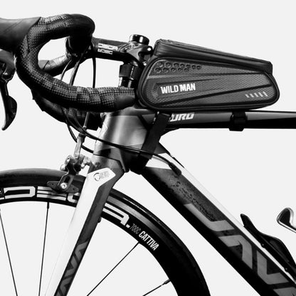 WILD MAN ES3 Sac de vélo à coque dure, Sac de poutre avant, Sac de tube supérieur pour téléphone portable avec écran tactile, Équipement de cyclisme, ES3 (Noir)