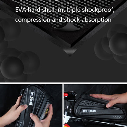 WILD MAN ES3 Sac de vélo à coque dure, Sac de poutre avant, Sac de tube supérieur pour téléphone portable avec écran tactile, Équipement de cyclisme, ES3 (Noir)