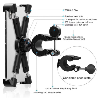 Motorcycle Bicycle Phone Holder Outdoor Riding Equipment Suitable For 4.7-8 Inch Mobile Phone/Tablet, Black, Gray