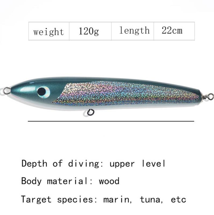 Schwimmender Wasserholz-Handgemachter Großer Bleistift, Tiefsee-Bootsangelwelle, liegender Thunfischköder, 120g 22cm