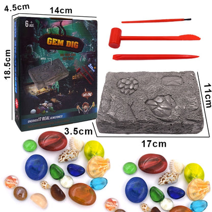 3 jouets de fouille de trésor archéologique colorés en pierres précieuses, jouet créatif de puzzle DIY, 3 jouets de puzzle DIY