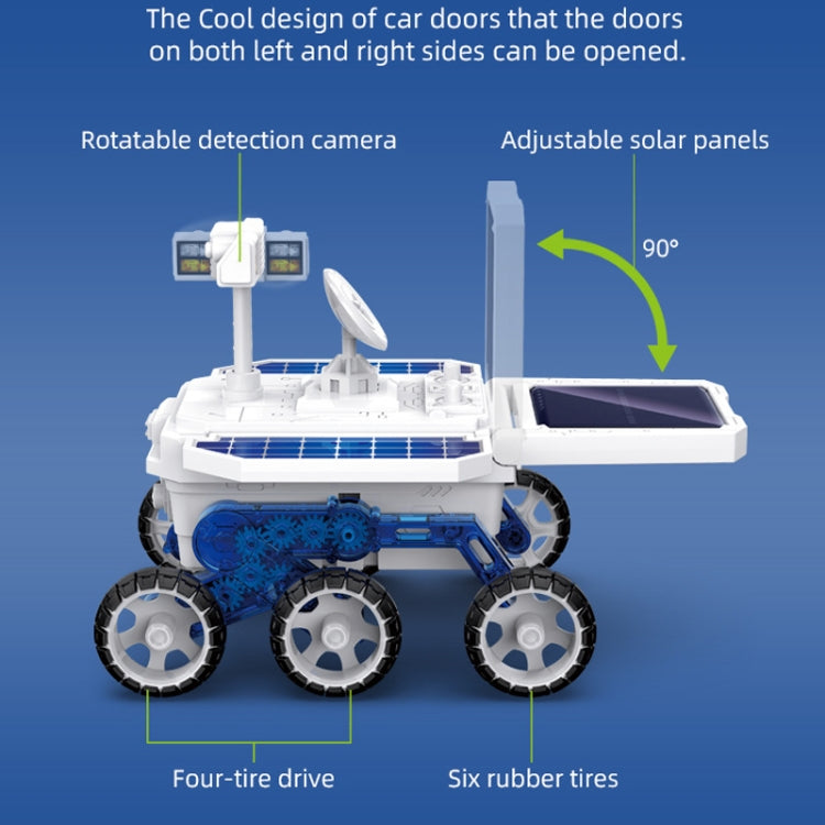 Jouet de voiture d'exploration martienne solaire DIY pour enfants, puzzle scientifique éducatif, modèle électrique assemblé à 4 roues motrices, Jouet de voiture d'exploration martienne solaire