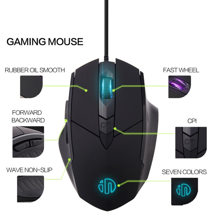 Inphic PW1 Game Mute Macro Definition Illuminated Wired Mouse, Cable Length: 1.5m, Mute Red Game Version, Mute Titanium Gray Game Version, Mute Black Business Version, Mute Black Game Version