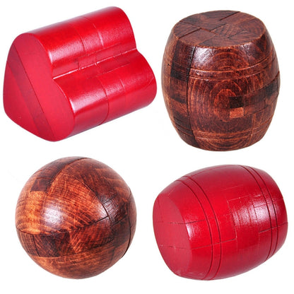 Adult Wooden Intelligence Toys Classical Toys Luban Lock, Red Heart Lock, Red Barrel, Brown Barrel, Ball Lock