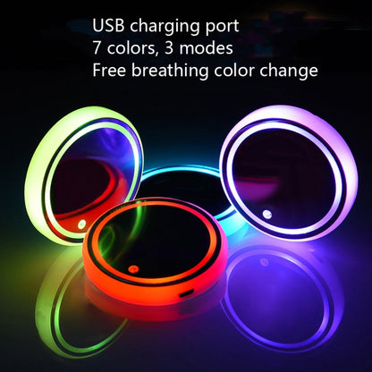 2 PCS Car LED Luminous Water Coaster Car Atmosphere Light USB Charging Non-Slip Coaster, Car Luminous Water Coaster