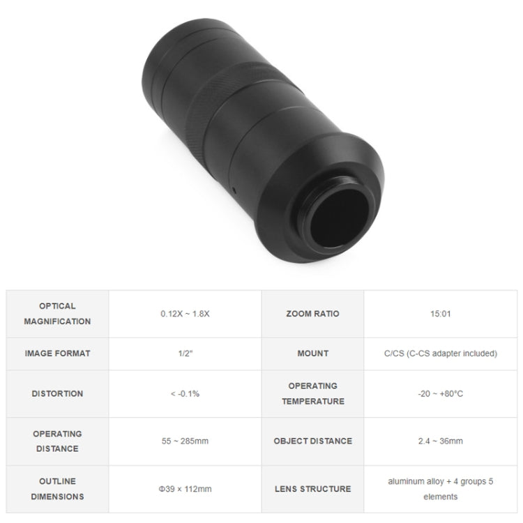 Waveshare 100X Industrial Microscope Lens, C/CS-Mount, for Raspberry Pi HQ Camera, Microscope Lens