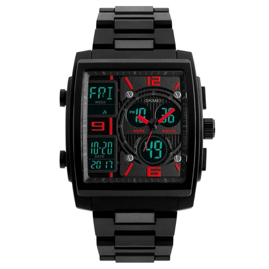 SKMEI 1274 Montre électronique tendance pour hommes, multifonctionnelle, sport de plein air, rouge, bleu, noir, doré