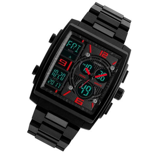SKMEI 1274 Montre électronique tendance pour hommes, multifonctionnelle, sport de plein air, rouge, bleu, noir, doré