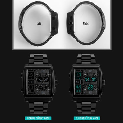 SKMEI 1274 Montre électronique tendance pour hommes, multifonctionnelle, sport de plein air, rouge, bleu, noir, doré
