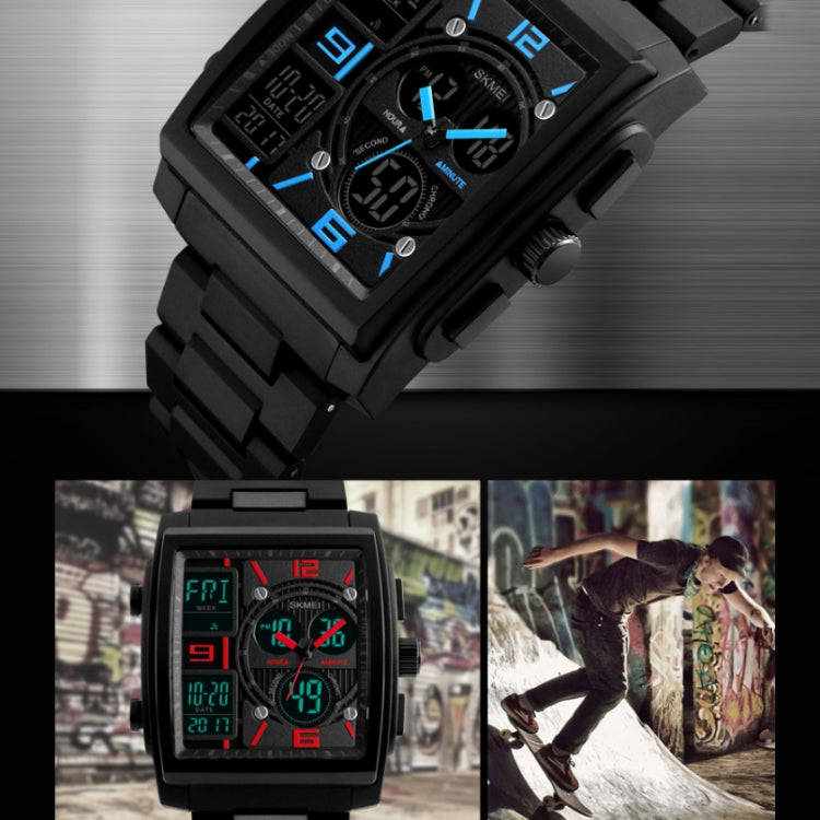 SKMEI 1274 Montre électronique tendance pour hommes, multifonctionnelle, sport de plein air, rouge, bleu, noir, doré