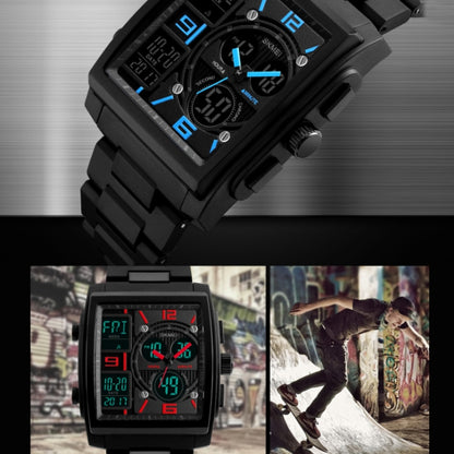 SKMEI 1274 Montre électronique tendance pour hommes, multifonctionnelle, sport de plein air, rouge, bleu, noir, doré