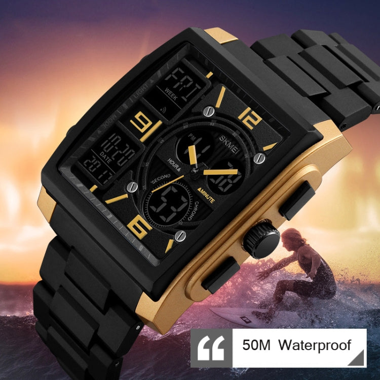 SKMEI 1274 Montre électronique tendance pour hommes, multifonctionnelle, sport de plein air, rouge, bleu, noir, doré