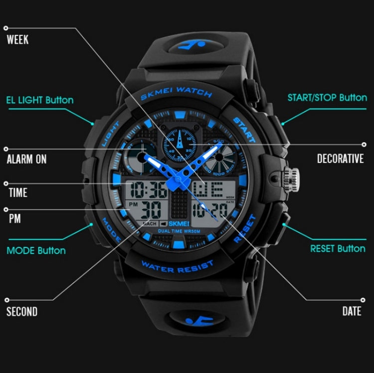SKMEI 1270 Montre numérique à double affichage étanche pour homme, montre de sport de plein air, Rouge, Vert, Bleu, Gris, Doré