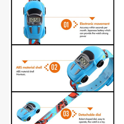 SKMEI 1241 Montre numérique pour enfants Motif voiture de dessin animé Mignonne à la mode, jaune, rouge, bleu, noir, bleu clair