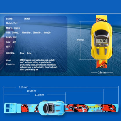 SKMEI 1241 Montre numérique pour enfants Motif voiture de dessin animé Mignonne à la mode, jaune, rouge, bleu, noir, bleu clair
