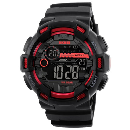 SKMEI 1243 Montre de Sport Homme Étanche Extérieure Digitale, Rouge, Noir, Doré