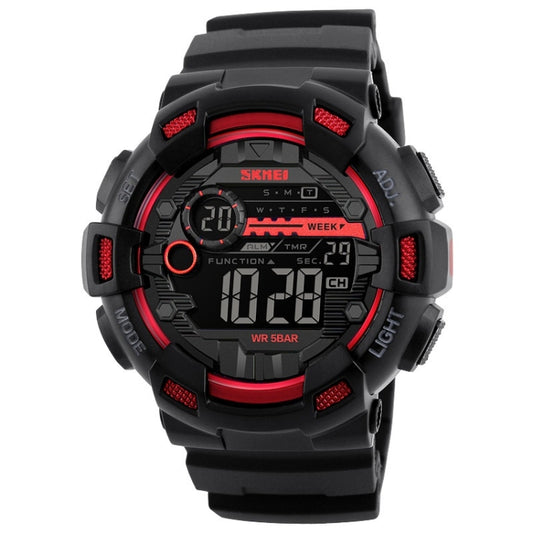 SKMEI 1243 Montre de Sport Homme Étanche Extérieure Digitale, Rouge, Noir, Doré