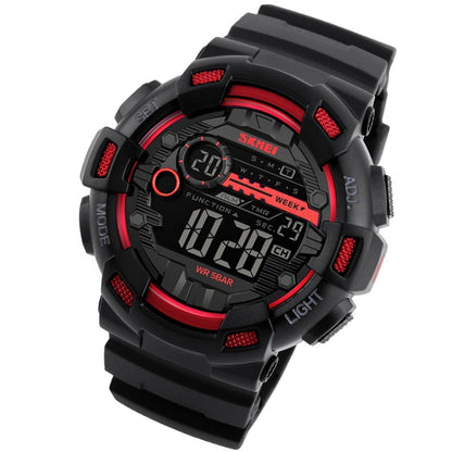 SKMEI 1243 Montre de Sport Homme Étanche Extérieure Digitale, Rouge, Noir, Doré