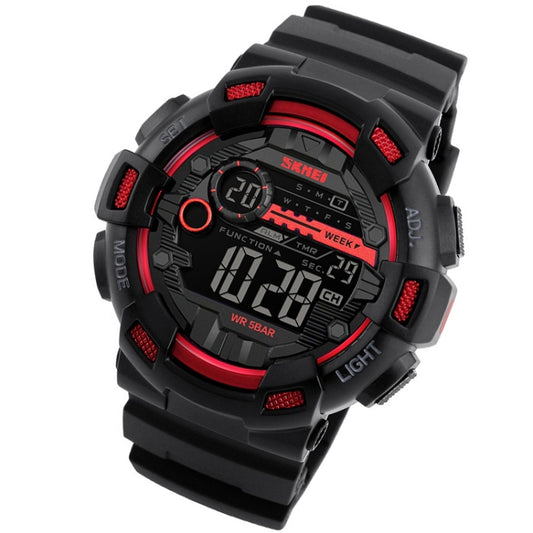 SKMEI 1243 Montre de Sport Homme Étanche Extérieure Digitale, Rouge, Noir, Doré