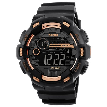 SKMEI 1243 Montre de Sport Homme Étanche Extérieure Digitale, Rouge, Noir, Doré