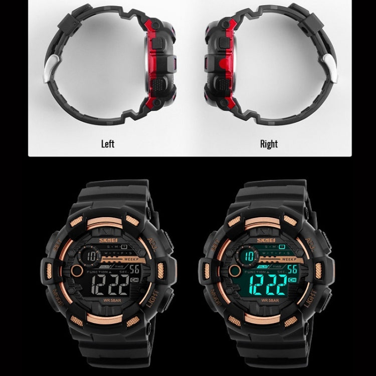 SKMEI 1243 Montre de Sport Homme Étanche Extérieure Digitale, Rouge, Noir, Doré