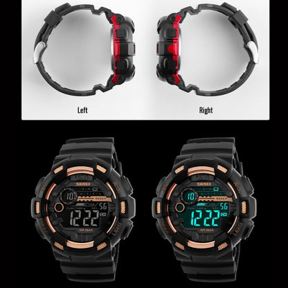 SKMEI 1243 Montre de Sport Homme Étanche Extérieure Digitale, Rouge, Noir, Doré