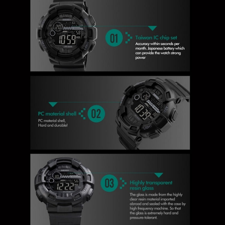 SKMEI 1243 Montre de Sport Homme Étanche Extérieure Digitale, Rouge, Noir, Doré