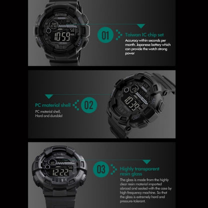SKMEI 1243 Montre de Sport Homme Étanche Extérieure Digitale, Rouge, Noir, Doré