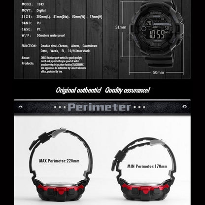 SKMEI 1243 Montre de Sport Homme Étanche Extérieure Digitale, Rouge, Noir, Doré