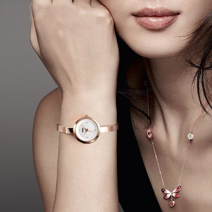 SKMEI 1390 Montre femme décontractée et professionnelle à bracelet en acier, mouvement à quartz léger, or rose, doré, argenté