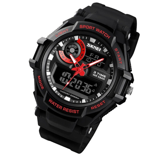SKMEI 1357 Montre de sport numérique multifonctionnelle pour homme Montre étanche pour étudiant, Rouge, Bleu, Noir