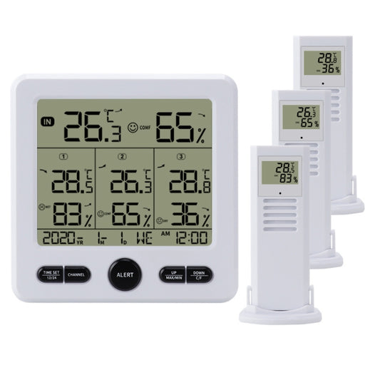 Three Dragged Multi-Function Wireless Thermometer And Hygrometer Indoor And Outdoor High-Precision Thermometer With Color Alarm, Wireless Thermometer