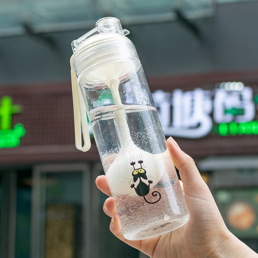 Cartoon Cat Pattern Tea Water Separation Plastic Cup With Spoon