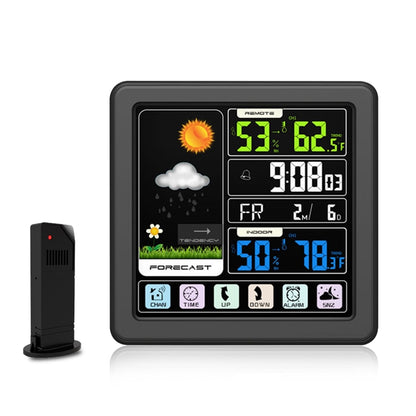 TS-3310 Wireless Weather Clock Multifunctional Color Screen Clock Creative Home Touch Screen Thermometer, Wood Grain, Black