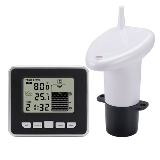 Medidor de nivel de agua electrónico ultrasónico multifuncional TS-FT002 para tanques de agua con termómetro de temperatura interior y pantalla de reloj.