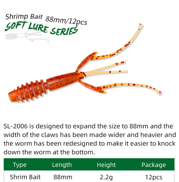 12 in 1 Salted Shrimp Type Fishy Lure Soft Bait Soft, 88mm/2.2g (12pcs/bag)