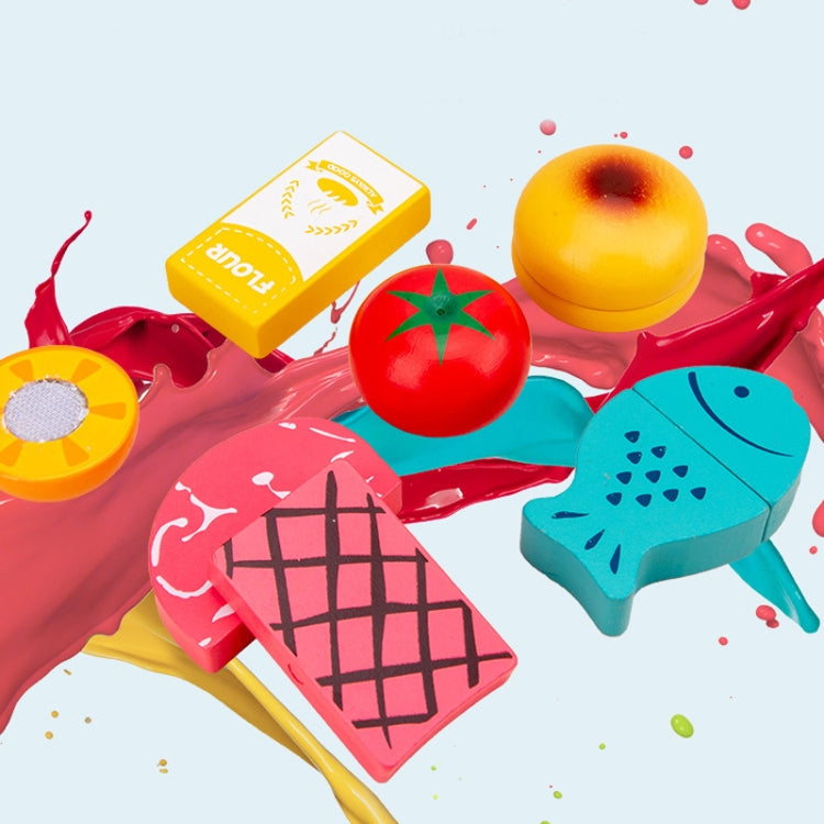 Children Simulation Kitchen Set Baby Wooden Food Cutting Pretend Play Toy, Bread Maker, Coffee Machine, Juicer, Blender, Mini Oven, Delicious Salad Set, Waffles