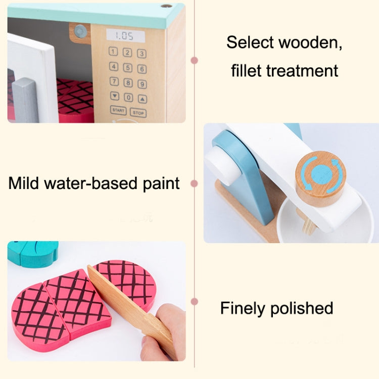 Children Simulation Kitchen Set Baby Wooden Food Cutting Pretend Play Toy, Bread Maker, Coffee Machine, Juicer, Blender, Mini Oven, Delicious Salad Set, Waffles