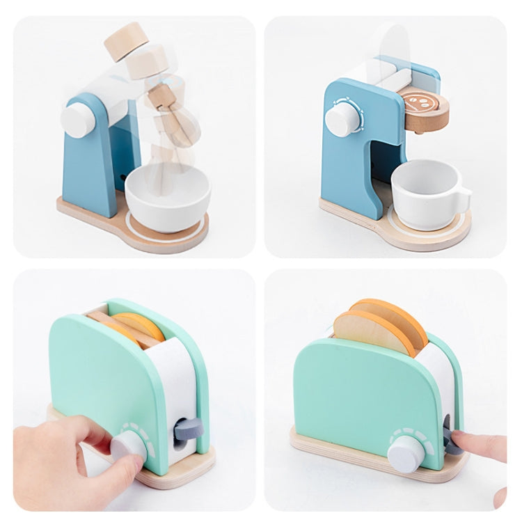 Children Simulation Kitchen Set Baby Wooden Food Cutting Pretend Play Toy, Bread Maker, Coffee Machine, Juicer, Blender, Mini Oven, Delicious Salad Set, Waffles