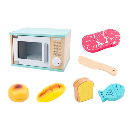 Children Simulation Kitchen Set Baby Wooden Food Cutting Pretend Play Toy, Bread Maker, Coffee Machine, Juicer, Blender, Mini Oven, Delicious Salad Set, Waffles