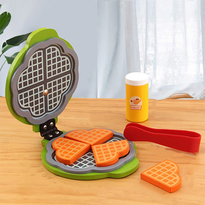 Children Simulation Kitchen Set Baby Wooden Food Cutting Pretend Play Toy, Bread Maker, Coffee Machine, Juicer, Blender, Mini Oven, Delicious Salad Set, Waffles